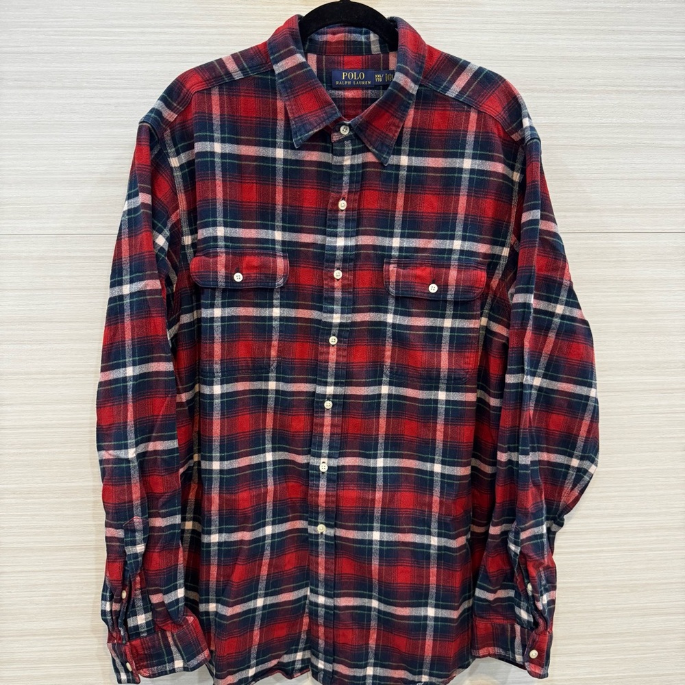 Ralph Lauren Vintage Red and Blue Plaid Flannel Button Down Shirt XXL - Picture 5 of 6